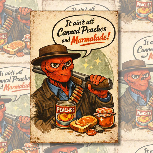 Canned Peaches Poster | Retro Western Cartoon Art | A4 & A3 Print