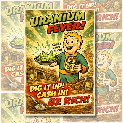 Uranium Fever Poster Pip Boy Inspired | Retro Atomic Mining Art | A4 & A3 Print