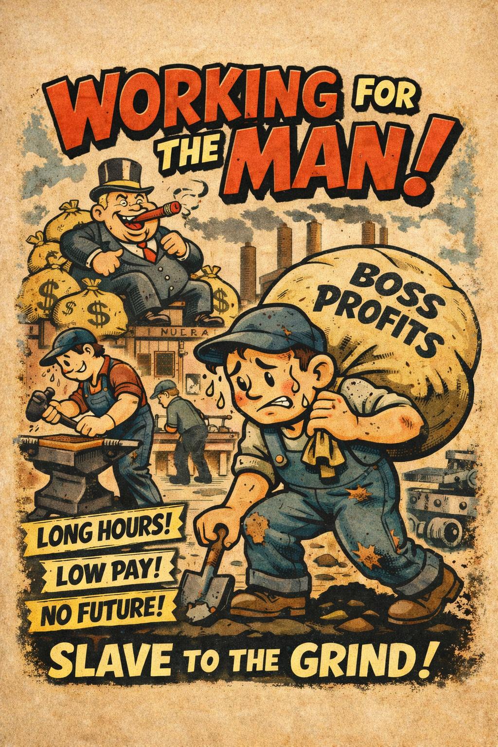 Working for the Man Poster | Retro Labor Cartoon Art | A4 & A3 Print