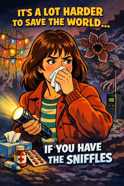 It's A Lot Harder To Save The Save The World With Sniffles Poster | Funny Retro Horror Art | A4 & A3 Print